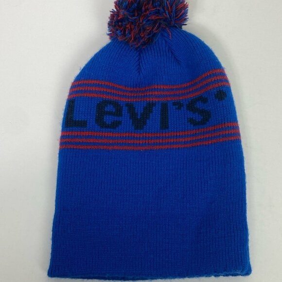 NWT Levis Blue Ribbed Knit Pom Pom Winter Hat Toque Beanie New w Tags Nordstrom - Picture 9 of 10